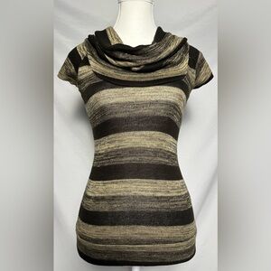 URBAN BEHAVIOR REBEL Y2K Brown Striped Cowl Neck Short Sleeve Size S
